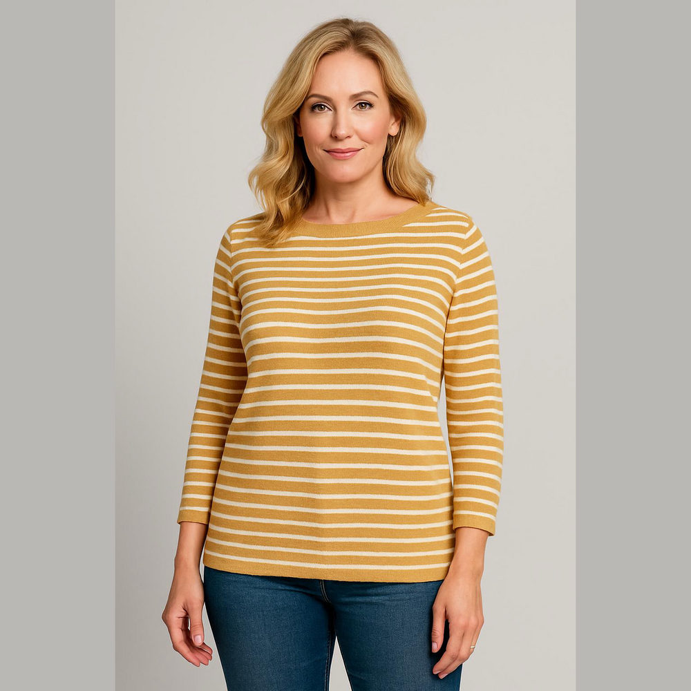 Croft & Barrow Mustard and White Striped Sweater